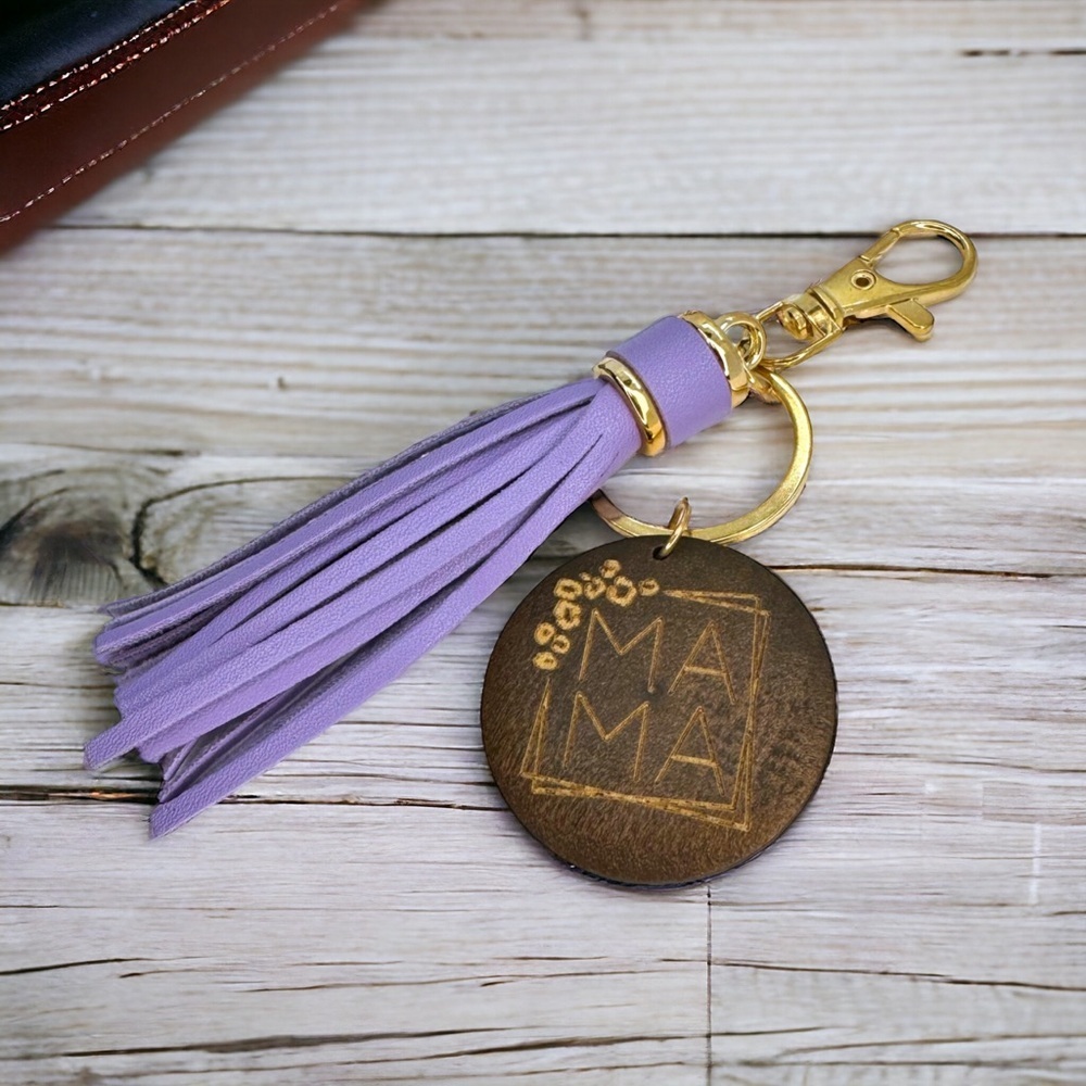 NOT FOR SALE Brand New MAMA Wooden Key Chain with Lavender Leather Tassel